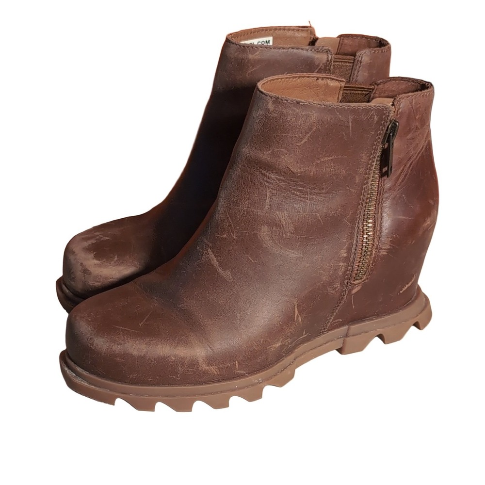 Sorel Joan of Arctic Wedge III Zip‎ Women's Brown Leather Ankle Boots Sz 9